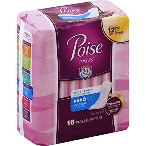 Poise Pads Long Moderate Absorbency 16’s