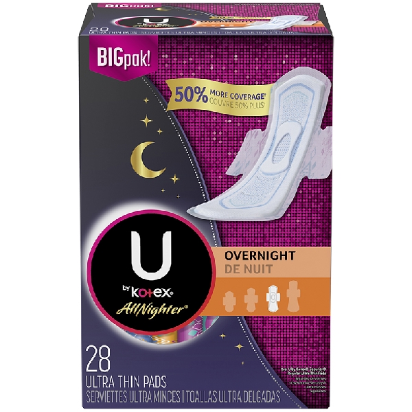 Kotex U Overnight Ut W Wings 28 Ct