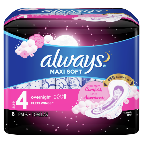 Always Maxi Soft Overnight Wings 8 Ct